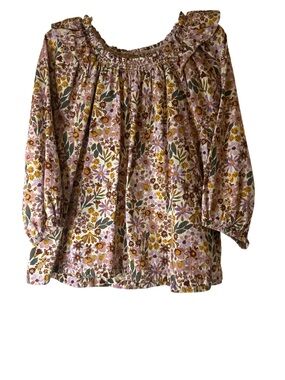 Sonoma Floral Peasant Blouse in Lavender, Yellow, Green, Sz XXL